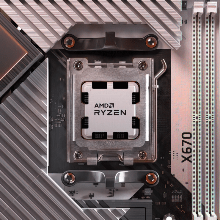 AMD Ryzen 5 7600X 6 Core & 4,4 GHz "Zain 4" CPU Desktop terlihat berjalan di motherboard GIGABYTE X670E AORUS Master