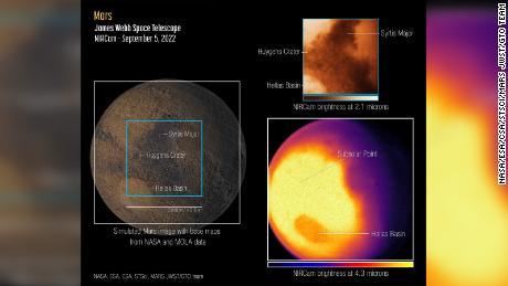 Gambar pertama Webb dari Mars menunjukkan belahan timur planet dalam dua panjang gelombang cahaya inframerah.