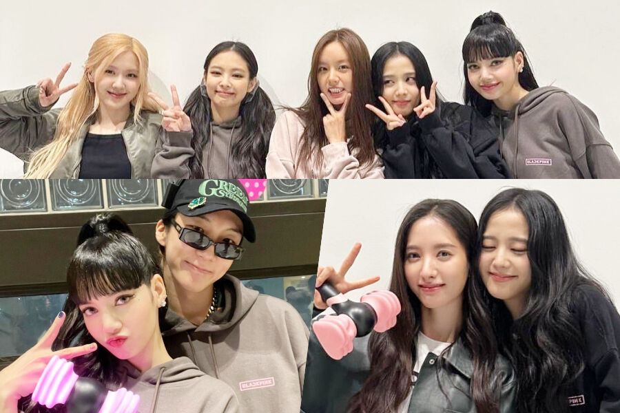 BLACKPINK berpose untuk foto dengan Hyeri Girl's Day, Minnie (G)I-DLE, WJSN WJSN, Lee Seung Hoon WINNER, dan banyak lagi di konser mereka