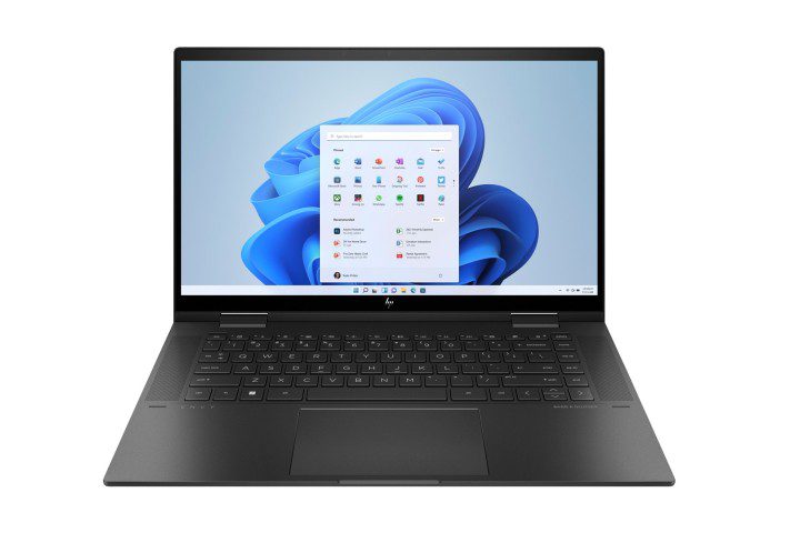 Laptop HP ENVY x360 2-in-1 dengan latar belakang putih.