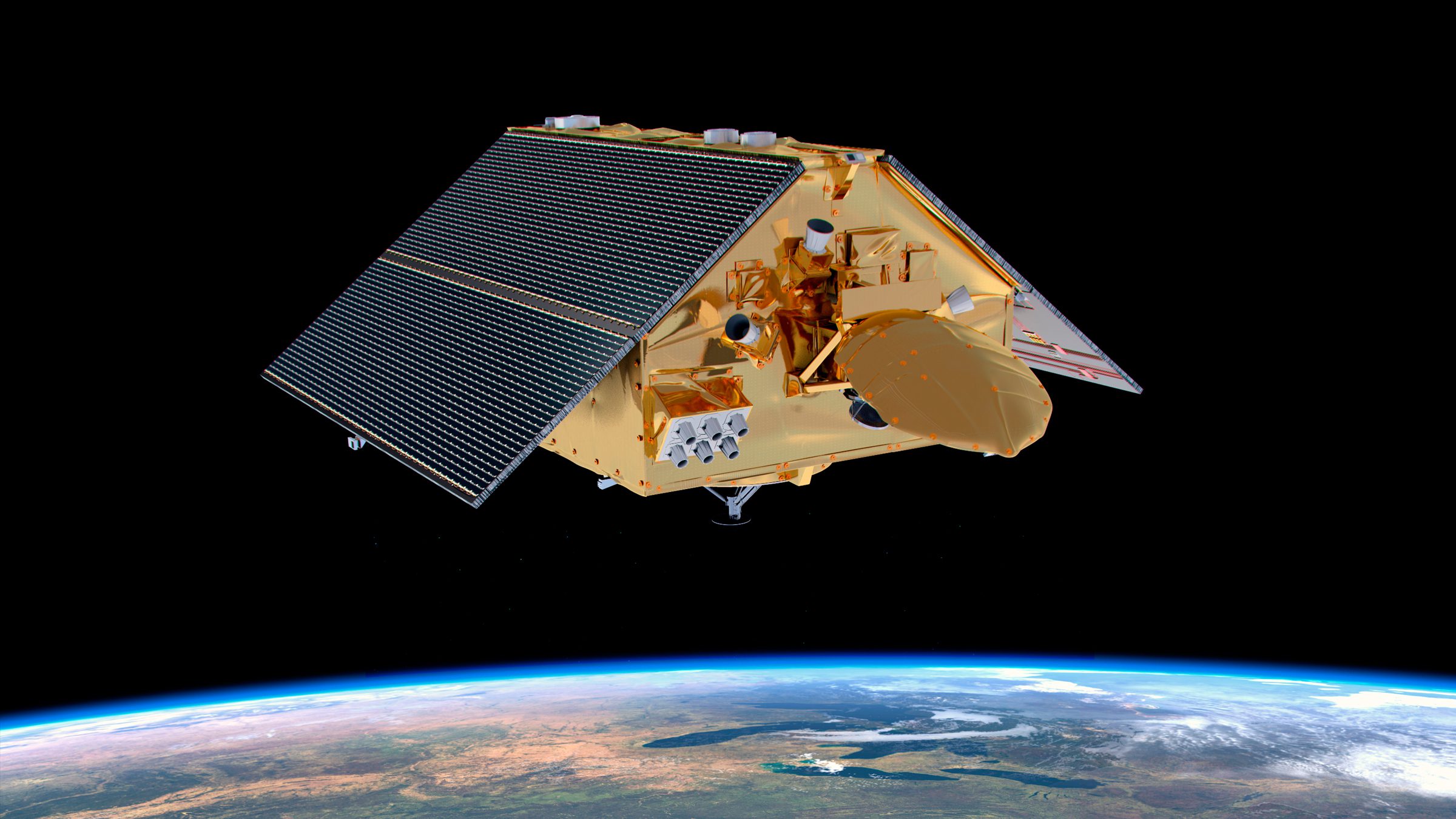 Dalam ilustrasi ini, satelit Sentinel-6 Michael Freilich mengukur ketinggian samudra dari luar angkasa.