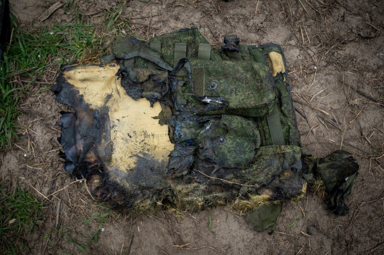 Jaket Rusia yang terbakar di Boca Kyiv, Ukraina