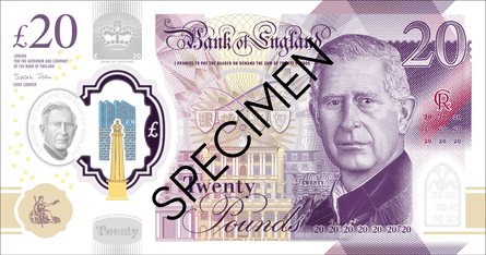 Uang kertas Raja Charles III sebesar £20.